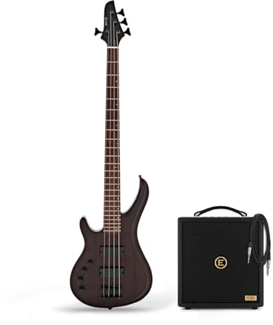 G4M 878 Linkshänder-Bassgitarre, Walnut Stain& Eden Orbiter 8 Combo | Komplettes Paket für Angehende Spieler, Linkshänder, Vielseitige Single-Coil-Tonabnehmer, Eden-Orbiter-8, Walnut Stain
