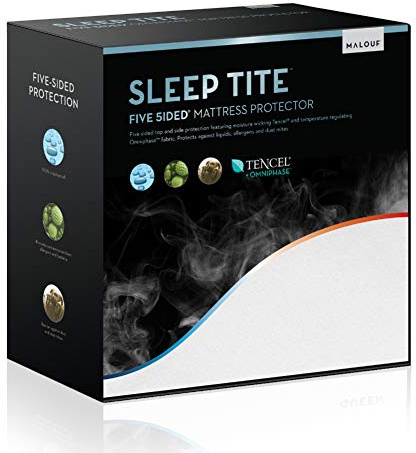 MALOUF Sleep TITE Hypoallergenic 100% Waterproof Protector-15-Year Warranty-Vinyl Free Mattress Protector, Queen, White