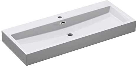 Mai & Mai Waschbecken Aufsatzwaschbecken Hängewaschbecken Breite: 100cm Waschschale Mineralguss in weiß 1 Armaturenloch Bad Eckig Col06