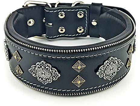 Bestia™ Aztec Echtleder Hundehalsband für große Hunde. 100% Leder. | Größe M- 42.5 bis 52.5 cm Halsumfang, 6,3 cm breit