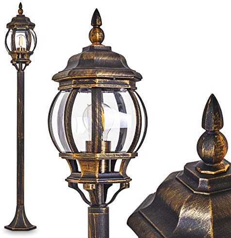Lampada da esterno Lentua, lampada da sentiero in stile antico, in fusione di alluminio marrone/oro, lampada da terra 120 cm, lampada da giardino retrò/vintage, attacco E27, IP44, senza lampadina/e