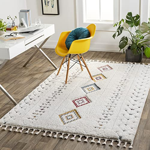 Livabliss Funafuti Tapis Géométrique Scandinave - Grand Tapis Salon, Salle à Manger, Chambre, Cuisine - Design Boheme Chic, Berbere Moderne, Poil Court 160x213 cm - Crème, Jaune, Bleu