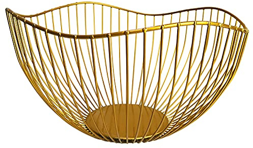 Guld fruktskål, 25 x 14 cm vågdesign, metalltråd fruktskål, modern