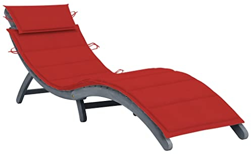 vidaXL Akazienholz Massiv Sonnenliege mit Auflage Klappbar Gartenliege Holzliege Relaxliege Saunaliege Liegestuhl Strandliege Gartenmöbel Liege Grau