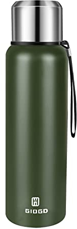 Vacuum Insulated Flask 750ml/25oz with Cup lid Stainless Steel Thermo Water Flasks Leakproof Keep Coffee hot&Cold Drink Bottle.(Green,750ml)