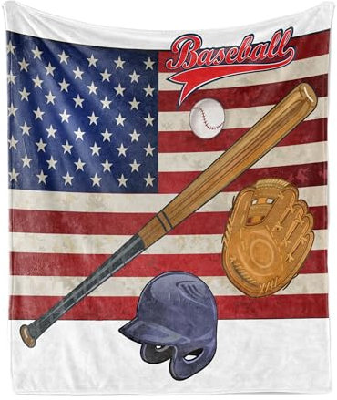 ABAKUHAUS Sport Weiche Kuscheldecke Sofadecke, USA-Flagge und Baseball, Gemütlicher Plüsch für den Innen- und Außenbereich, 125 x 175 cm, Mehrfarbig