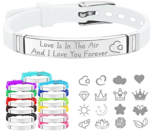 CAMAL Armband mit Gravur, Verstellbares Silikon Armband mit ID-Tag Aus Edelstahl, Personalisiertes Armband für Familie Paar Freunde