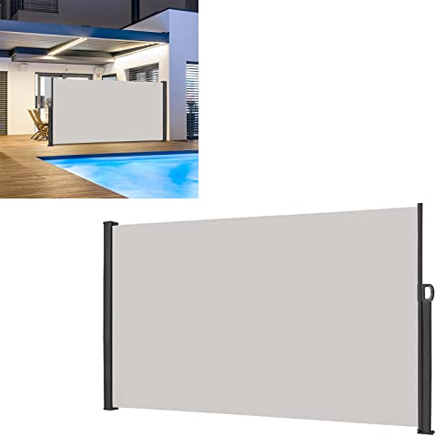 LARS360 Toldo lateral extensible de poliéster y aluminio, color gris claro, protección solar, protección contra el viento, protección visual, toldo de pared lateral, 200 x 300 cm