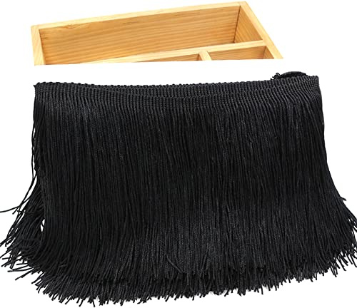 Duories 5 Meters 15cm Seide Fransen Quaste Fransenborte Fransenband Schnittfranse Dekoband Zierband Dekoborte Tanzfransen Nähzubehör für DIY Basteln Apparel Kleidung,Kostüme,Nähen,Dekoration,Schwarz