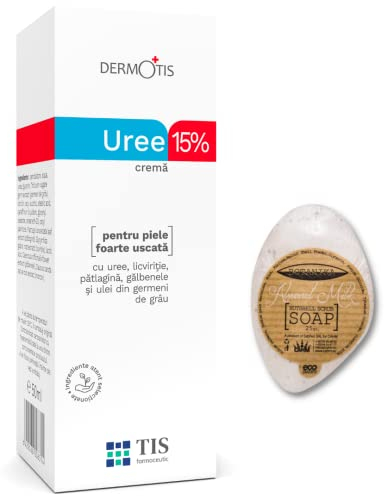 TIS Crema con Urea 15% - Eczemi, Psoriasi, Cheratosi, Pelle Spessa, Screpolata, Ruvida, Morta, Secca | Guarigione Delle Ferite | Acido Lattico (AHA) e germe di grano + Saponetta Latte di Mandorla 25g