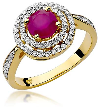 MARKO Damen Goldring mit 1.20 Karat Rubin und 0.38 Karat Diamanten - Gold Diamant Verlobungsring - 14 Karat Gold (585) - Goldring für Frauen
