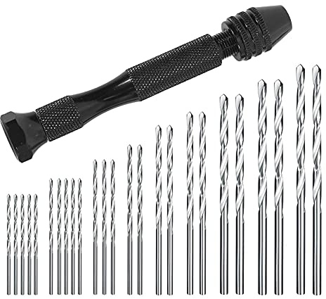Povhhee Trapano manuale Set di Precisione Pin Morsa Con 25 Pezzi Mini Trapano Per Modello, Fai Da Te Gioielleria, Utensile Rotativo Multiuso