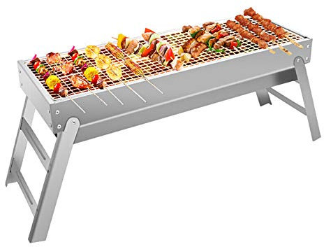 NEWCES Grill Schreibtisch Edelstahl Klappgrill Tischplatte Räuchergrill for Picknick Garten Terrasse Camping Reisen ，Silber，23.6X 8.7x18.5 Tischgrill