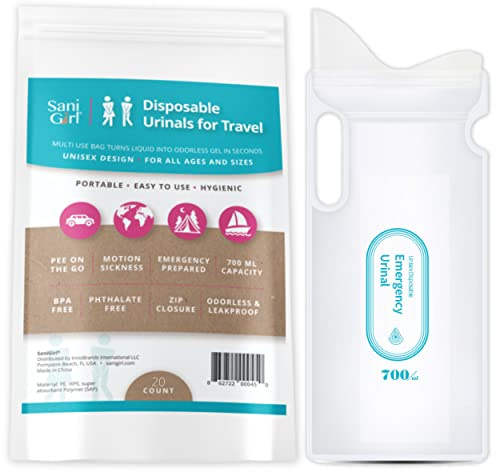 SaniGirl Female Urinal | Disposable Pee Bags for Travel for Women Men Kids Emergency Urinal Sanitary Travel Toilet and Car Sick Bags Disposable Urinals Personal Hygiene Travel Camping (Pack of 20)