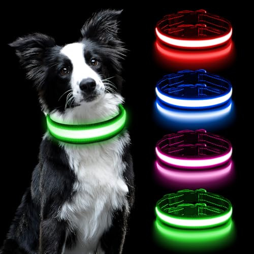 AUAUY Light Up Hundhalsband, LED Hund Halsband Light USB Uppladdningsbar, Vattentät Blinkande Justerbar Glödande Super Bright Dog Light Up Halsband Med 3 Glödande Lägen För Medelstora Hundar
