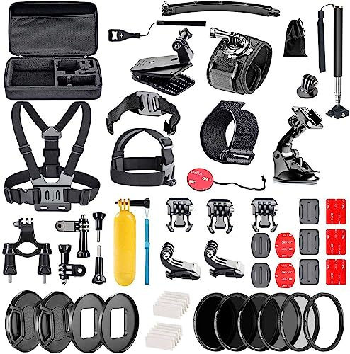 Navitech 60-in-1 Action Camera Accessories Combo Kit with EVA Case - Compatible With INTEMPO EE5460BLKSTKEU7V2 Full HD Action Camera