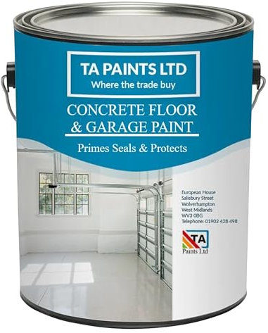 T A Paints Ltd 5L Heavy Duty Concrete Floor & Garage Paint 3 in 1 Primer Sealer Protects Industrial Factory 1K Polyurethane Coating (Matt Black)