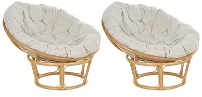 Gartensessel 2er Set Rattan natürlich rund 110 cm drehbar Auflage beige