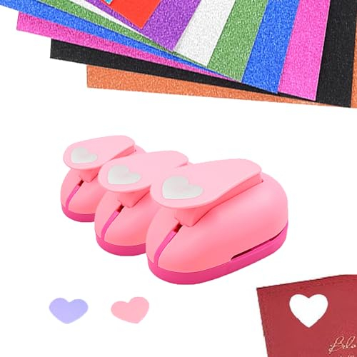 3 Stück Motivstanzer Stanzer Kinder,Papierstanzer Motivlocher Stanzer Set,Stanzer Weihnachtenbaum,Stanzer Herbst für Geschenkanhänger,Basteln,Scrapbooking,Grußkarten zufällige Farbe (herzförmig)