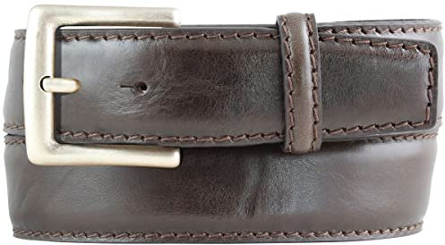 BELTINGER Gürtel aus Vollrindleder mit Naht 4 cm | Trachten-Gürtel für Damen Herren 40mm | Bombierter Jeans-Gürtel mit altsilberner Gürtelschließe | Braun 95cm