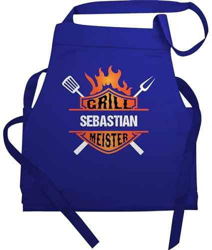 Schürze - Grillschürze Herren Männer - Grillmeister mit Name - Born to Grill - 60x87 - Royalblau - geschenke für personalisierte schürzen grillen grill-schürze zum