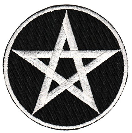 Pentakel Pentagramm Weiß Aufnäher zum aufbügeln oder aufnähen Bügelbild Aufbügler für Kleidung gestickter Bügelpatch Applikation Patch Größe 6,9 x 6,9 cm