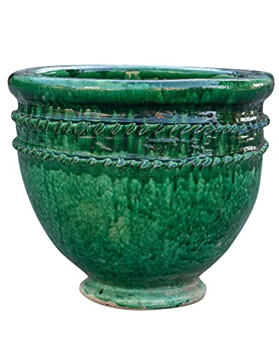 Biscottini Maceta decorativa de interior de terracota verde 55 x 55 x 48 cm – Maceta para plantas de interior – Macetas decorativas interiores modernas – Maceta alta de interior