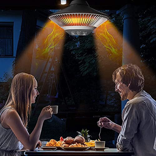 SilteD 1500W Hanging Patio SilteD, Outdoor Electric SilteD with LED Light, LED Light 3 Colors Adjustable, for Courtyard, Balcony and Gazebo