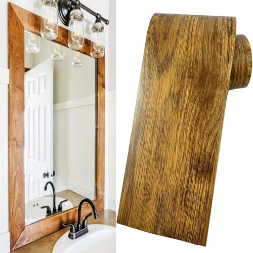 DESOMINOR 11 Yard Brown Border Peel &Stick Wood Grain Wallpaper Border Removable Waterproof Bathroom Mirror Frame Sticker (Brown)
