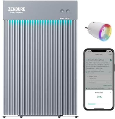Zendure AIO2400 Central Eléctrica para Balcón, con Almacenamiento, 2400Wh LiFePO4, Entrada Solar 1200W, Salida 1200W, Diseño de Una Sola Pieza, Fácil Instalación, App, IP65, con Shelly Plus Plug S