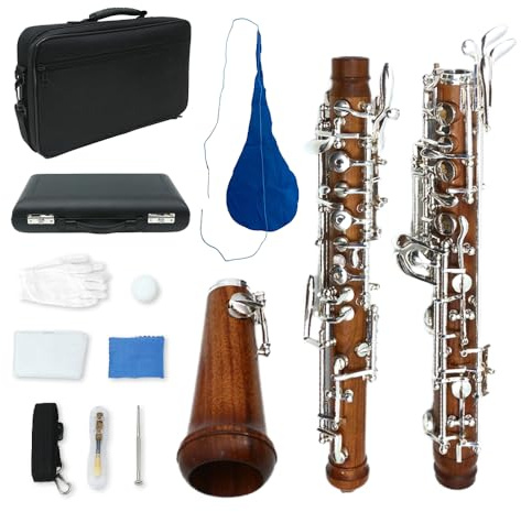 WUQIMUSC Oboeninstrument Professionelle Oboe C Key Halbautomatischer Stil Linke F Resonanz 3. Oktave Silber vernickelte Tasten Oboenblatt mit Ledertasche und Tragetasche (Palisander)