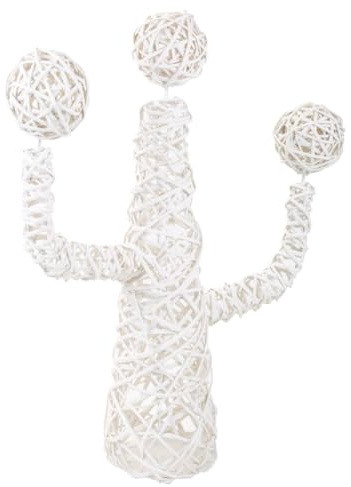 Décoration cactus en osier blanc 28x28x65h cm