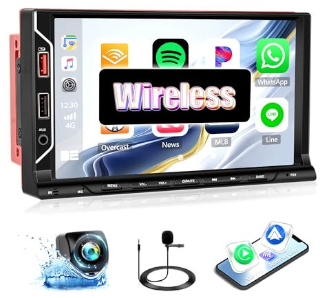 【Wireless】 SIXWIN 7 Pulgadas Radio Coche 2 DIN,Compatible con CarPlay inalámbrico, Android Auto inalámbrico,Pantalla táctil HD,Bluetooth,Enlace al Espejo,FM/USB/AUX