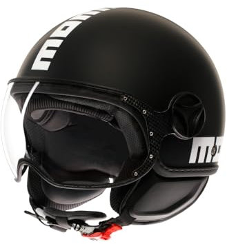MOMO Design - FGTR CLASSIC E2206, Jet-Helm, offener Helm für Motorräder und Motorroller, für Männer und Frauen, Matt Black/White, M