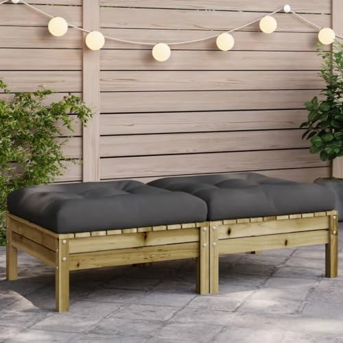 CIADAZ Gartenhocker mit Kissen 2 STK. Kiefernholz Imprägniert, Balkon Hocker, Fusshocker Garten, Hocker Garten, Fußhocker Für Sessel, Gartenmöbel Hocker - 838172
