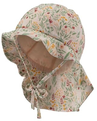 Sterntaler Sonnenhut Gartenblume - Mädchen Sommerhut in Leinenoptik mit Futter aus Batist (Bio) - Größe verstellbar - mit Nackenschutz und Bindebänder - Baby Kinder Kopfbedeckung - zartrosa, Größe 47