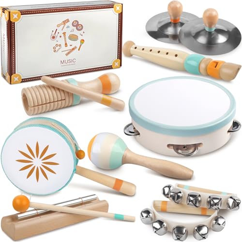 Baby Musical Instruments - Montessori Musical Toys for Toddlers 1-3, Wooden Percussion Instruments Set, Neutral Colours Music Toys, Preschool Educational Gifts for Kids 3+ (Musical Toys)