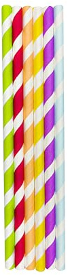 Strohhalme Papier 250 Stück - Papierstrohhalme in bunten Streifen - 100% Biologisch Abbaubar - Ideal für Getränke auf Partys - 6mm / 197mm
