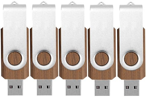 4GB USB Stick Holz 5 Stück TATMOHIK Wood Flash Speicherstick 4GB 5er Pack USB Flash Drive USB2.0 Metall-Schwenkclip Hölzern USB-Flash-Laufwerk Schnellen Geschwindigkeit Memory Stick（Walnußholz）