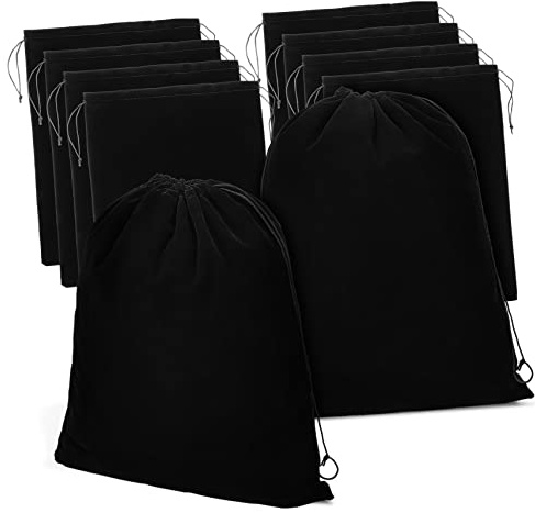 Pochette à Cordon Noire en Flannelette 10 Pièces 30x40cm | Sachets de Bonbons pour Invités, Usage Multi-occasion et Nouvel An, Protection Soignée pour Accessoires et Biscuits