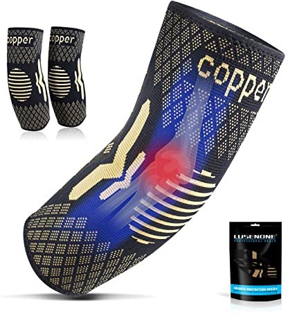 Lusenone Copper Elbow Support for Men/Women-Best Tennis elbow Brace Compression Sleeves Support for Tennis Elbow,Golfers Elbow,Tendonitis,Weightlifting,Gym,Arthritis,Pain Relief,M