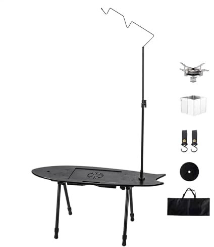 shjxi Tavolo da campeggio per esterni, tavolo da campeggio con design a forma di pesce e fornello, portatile, multifunzione, per picnic all'aperto, festival, cucina, con borsa per il trasporto