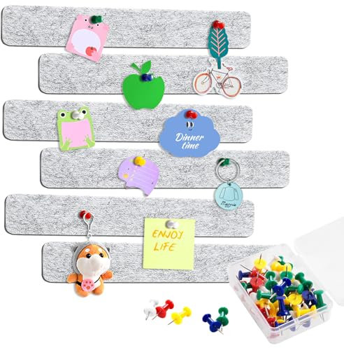 Alovez 6 Stück Pinnwand Kork, Filz Memo Tafeln Korkplatte, Selbstklebendes Kleines Kork Brett für Wand, DIY Korkwand mit 25 Pushpins, Selbstklebend Korkplatte, für Fotos Memos Wanddekoration Pinnwände