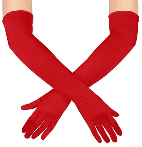 KarneLux Gants longs pour femme - 1 paire de gants de soirée pour carnaval ou Halloween - Accessoire de costume pour burlesque, Charleston et déguisements des années 20, rouge, 55