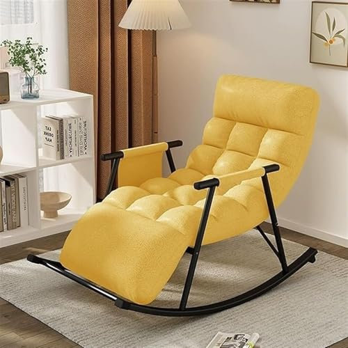 Moderner Wohnzimmer-Schaukelstuhl mit verstellbarer Rückenlehne und Seitentaschen, bequemer Schlafzimmer-Schlafsofa-Liege mit Beinstütze und Armlehnen, gelb-schwarzes Bein