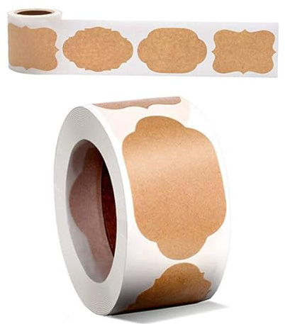 300 Gift Tag Labels, 1.2 x 2 Self-Adhesive Present Stickers, Natural Kraft Label Stickers, Removable Food Labels, Self-Adhesive Blank Label for Gifts Glass Bottles Container