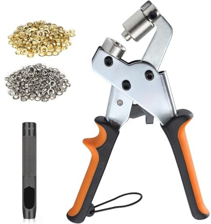 AXGCAA Ösen- und Ösenzangen-Set, Ösenzange für Planen mit 200 oder 500 Ösen, 10 mm tragbares Ösenzangen-Set, handgeführte Ösenzange, für Gürtel, Leinwand, Kunsthandwerk, Poster(Orange Gray,200PCS)