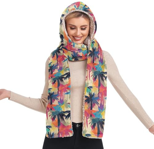 GAIREG Kapuzenschal, Schal, Mützen für Damen, warmer Kapuzenschal für Damen, Bunte Palme, Einheitsgröße