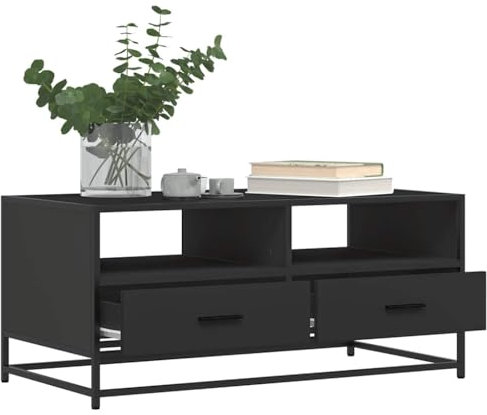 HEFZGDB Couchtisch Schwarz 100x50x45 cm Holzwerkstoff und Metall Coffe Table Fernsehtisch Satztische Fürs Wohnzimmer Beistelltisch Klein für Garten Café Wohnzimmer Balkon