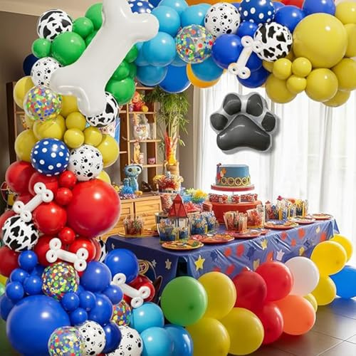 Ballonbogen Dekoration für Kindergeburtstag, 138 Stück, mit Hunde- und Pfotenabdruck, Themenballons für Hundepatrouille und Pfotenabdruck, Ballon-Set für Geburtstag, Jungen und Mädchen